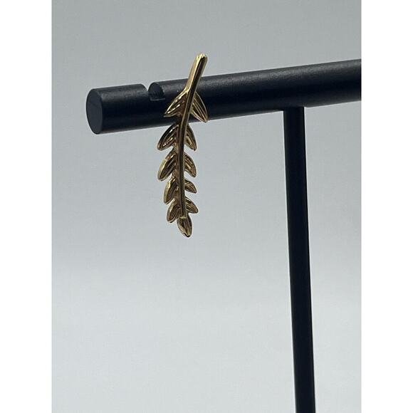 J. Crew Gold Tone Leaf Stud Golden Leaf Crawler Gold Tone Minimal Earrings - Picture 9 of 14